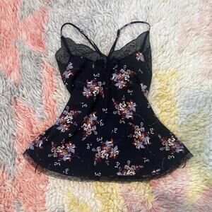 Black floral lace silky cami top